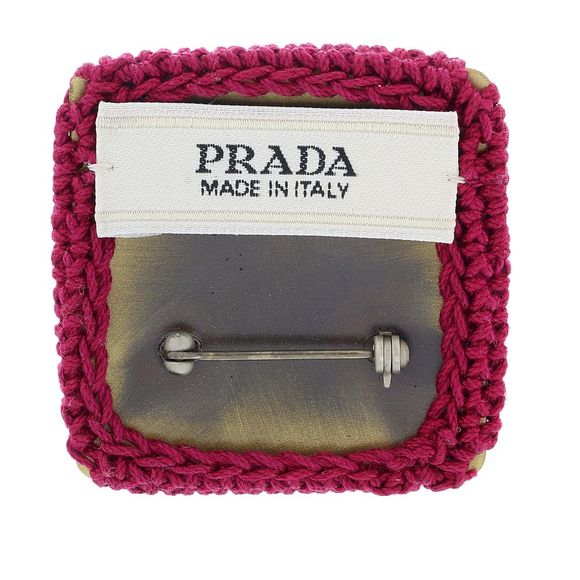 Prada Burgundy Square Crochet Brooch Pin-one size - Picture 4 of 4